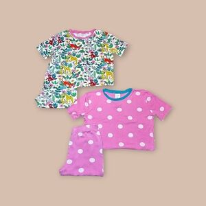 Mini Boden Tween Girls Cotton Ringer Shorties Pajama Sets Jungle Polka Dots 11Y